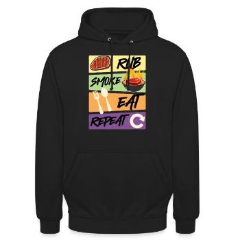 Grillmeister RUB SMOKE EAT REPEAT Meat Eater - Unisex Hoodie - black - Front - Alina (178cm) & Michal (187cm)