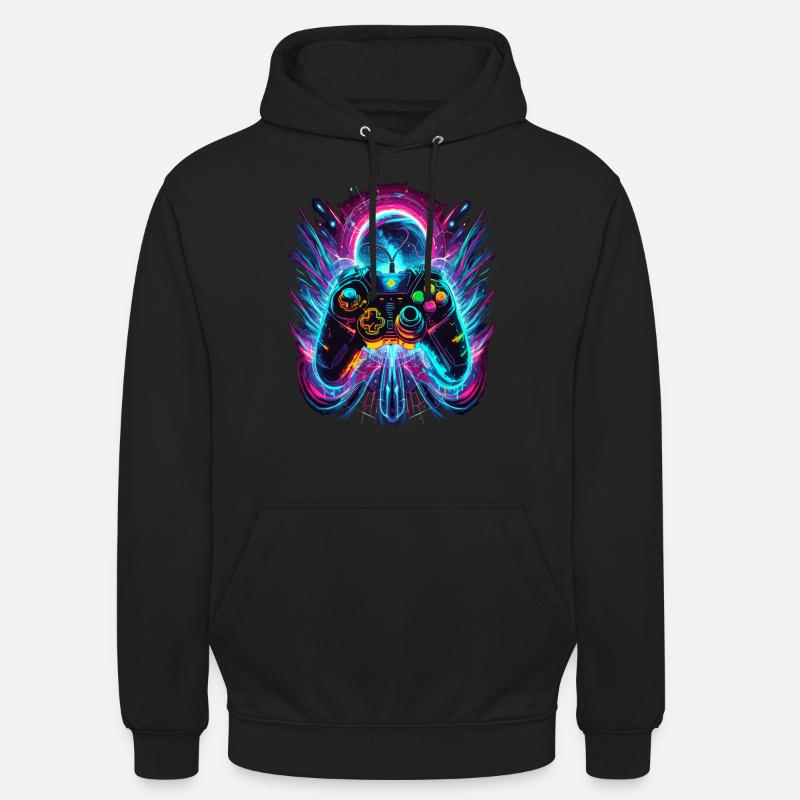 Vibrant Neonfarben Retro Gaming Controller - Unisex Hoodie - Schwarz