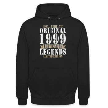 Jahrgang 1999 Legende Geburtsjahr 1999 Geschenk - Unisex Hoodie - Schwarz - Vorne - Alina (178cm) & Michal (187cm)