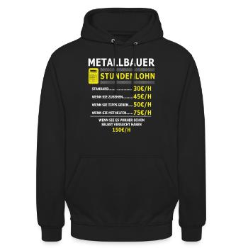 Stundenlohn Metallbauer - Unisex Hoodie - Schwarz - Vorne - Alina (178cm) & Michal (187cm)