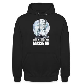 Alpha Wolf HEBE DICH VON DER MASSE AB Lustiges - Unisex Hoodie - Schwarz - Vorne - Alina (178cm) & Michal (187cm)