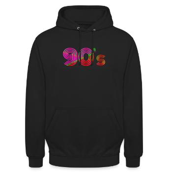 Tenue des années 90 pour femmes, costume de fête pour hommes des années 90 - Sweat-shirt à capuche unisexe - noir - Devant - Alina (178cm) & Michal (187cm)