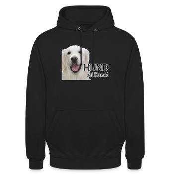 Hund sei Dank Tier Haustier Hunde Spruch Geschenk - Unisex Hoodie - Schwarz - Vorne - Alina (178cm) & Michal (187cm)