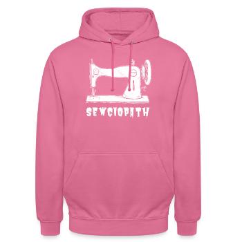 Witziges Nähmaschinen-Design – Sewciopath - Unisex Hoodie - Pink - Vorne - Alina (178cm) & Michal (187cm)