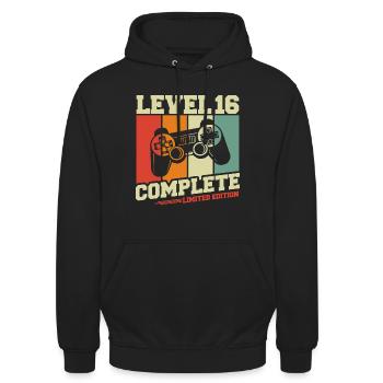 16. Geburtstag 16 Jahre Geschenk Level 16 Complete - Unisex Hoodie - Schwarz - Vorne - Alina (178cm) & Michal (187cm)