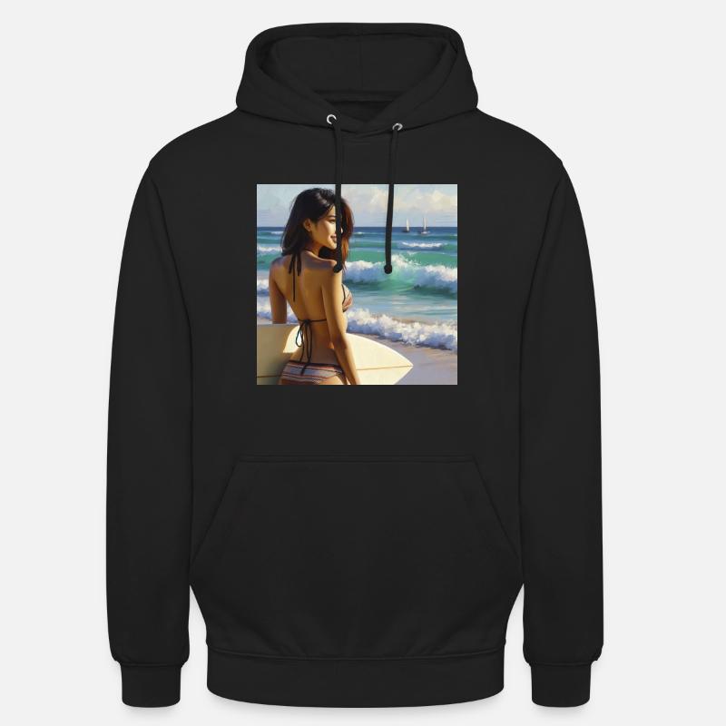 Surfeur sur la plage - Sweat-shirt à capuche unisexe - noir