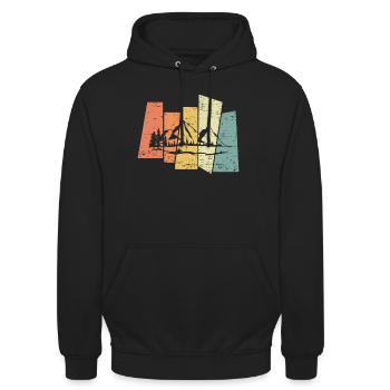 Rétro vintage paysage montagnes forêt lac randonneurs - Sweat-shirt à capuche unisexe - noir - Devant - Alina (178cm) & Michal (187cm)