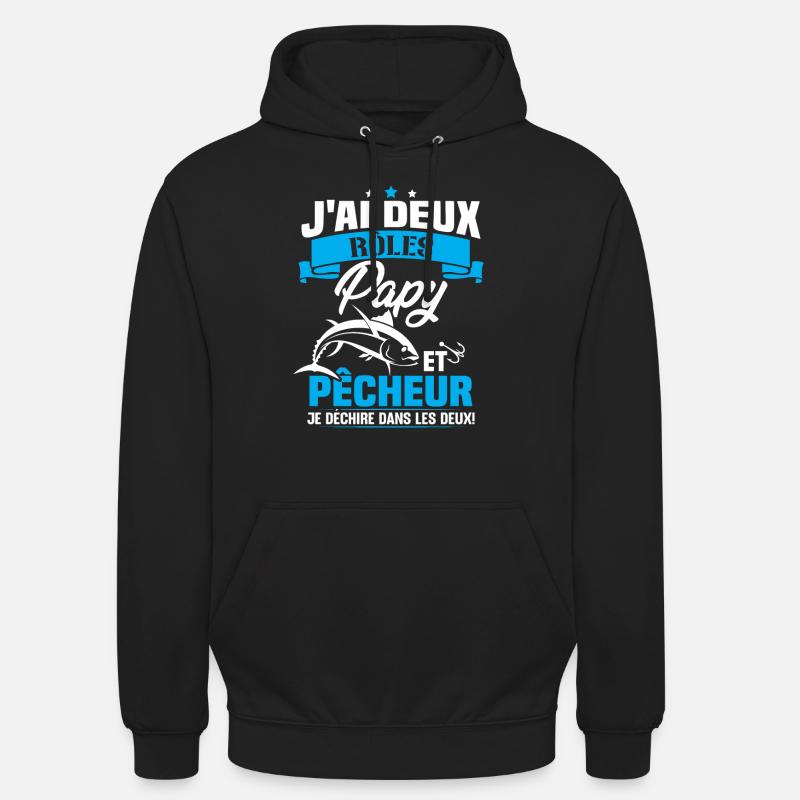 Papy Et pêcheur - Sweat-shirt à capuche unisexe - noir