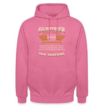 Oldtimer Baujahr 2005 Geboren Jahrgang Geburtstag - Unisex Hoodie - Pink - Vorne - Alina (178cm) & Michal (187cm)