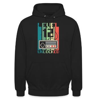 Level 12 freigeschaltet - Unisex Hoodie - Schwarz - Vorne - Alina (178cm) & Michal (187cm)