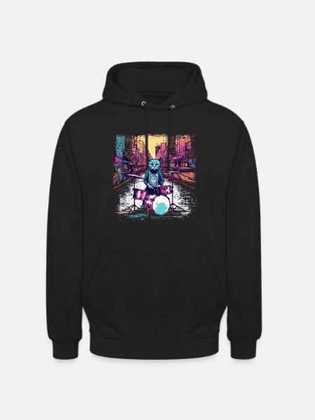 Katze Schlagzeuger Musik Tier Schlagzeug Wild Cat - Unisex Hoodie - Schwarz