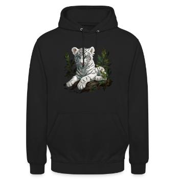 Weißer Tiger Wildkatze Jungle - Unisex Hoodie - Schwarz - Vorne - Alina (178cm) & Michal (187cm)