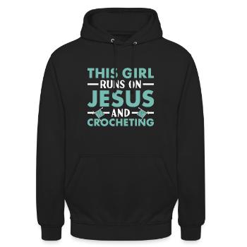 Crocheteur Cette Fille Court Sur Jésus Et Le Crochet - Sweat-shirt à capuche unisexe - noir - Devant - Alina (178cm) & Michal (187cm)