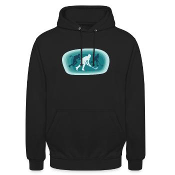 Floorball Unihockey Spiel Floorball Spieler - Unisex Hoodie - Schwarz - Vorne - Alina (178cm) & Michal (187cm)