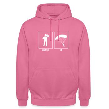 Dein Vater - Ich - Gleitschirmfliegen Landung - Unisex Hoodie - Pink - Vorne - Alina (178cm) & Michal (187cm)