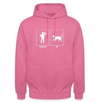 Dein Vater - Ich - spazierende Katze - Unisex Hoodie - Pink - Vorne - Alina (178cm) & Michal (187cm)