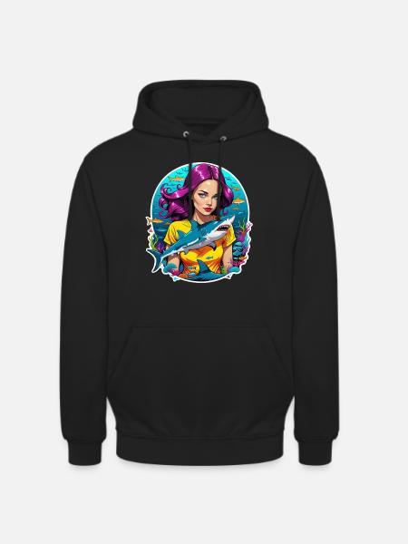 requin et femme - Sweat-shirt à capuche unisexe - noir