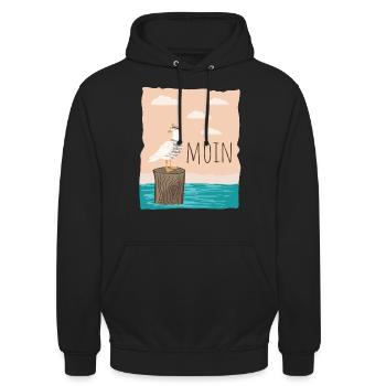Moin Cooler Spruch Möwe See Küste Hafen Geschenk - Unisex Hoodie - Schwarz - Vorne - Alina (178cm) & Michal (187cm)