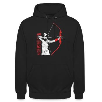 Bogenschießen - Unisex Hoodie - Schwarz - Vorne - Alina (178cm) & Michal (187cm)