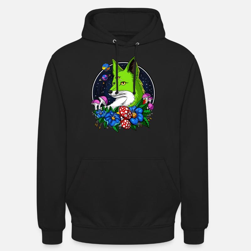 Fox Alien Space UFO Third Eye Animal - Hættetrøje unisex - sort