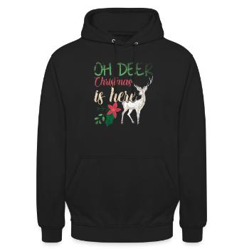 Oh Deer Christmas Is Here Vintage Xmas Hirsch - Unisex Hoodie - Schwarz - Vorne - Alina (178cm) & Michal (187cm)