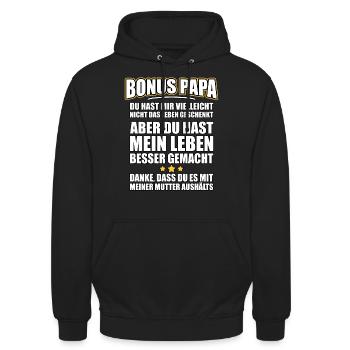 Bonus Papa Danke - Unisex Hoodie - Schwarz - Vorne - Alina (178cm) & Michal (187cm)