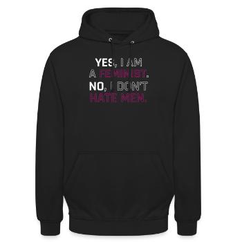 Féministes JE SUIS FÉMINISTE. NON, JE NE DÉTESTE PAS LES HOMMES. - Sweat-shirt à capuche unisexe - noir - Devant - Alina (178cm) & Michal (187cm)