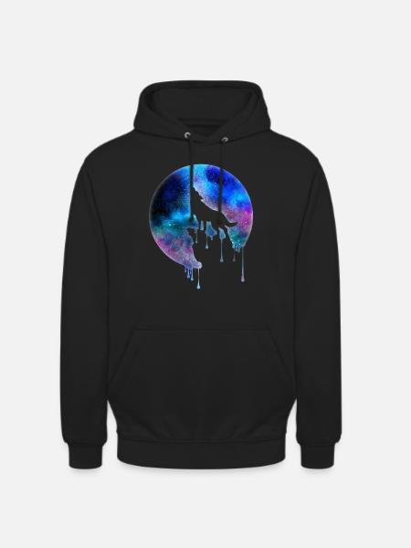 Howling Wolf full moon Galaxy universe gift - Unisex Hoodie - black