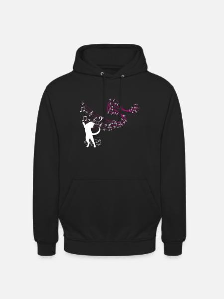 Cat catches music notes - Unisex Hoodie - black
