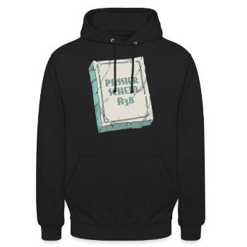 Passierschein A 38 Design, Gallisches Dorf, Comic - Unisex Hoodie - Schwarz - Vorne - Alina (178cm) & Michal (187cm)