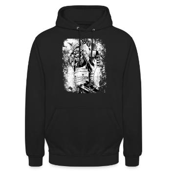 Vintage Samurai Shirt Japan 7 Tugenden Samurai - Unisex Hoodie - Schwarz - Vorne - Alina (178cm) & Michal (187cm)
