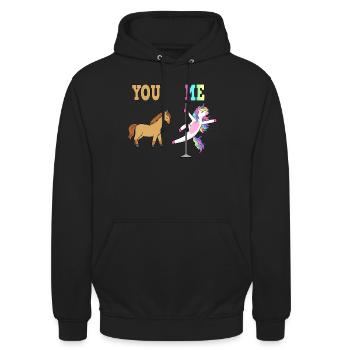 Lustiges Einhorn Pole Dance Party Tanzen - Unisex Hoodie - Schwarz - Vorne - Alina (178cm) & Michal (187cm)