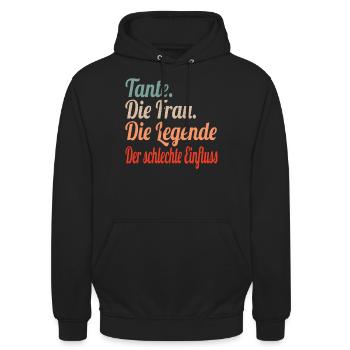 Tante Frau Legende Schlechter Einfluss - Unisex Hoodie - Schwarz - Vorne - Alina (178cm) & Michal (187cm)