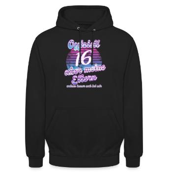 16 birthday sixteen years sixteen gift girl - Unisex Hoodie - black - Front - Alina (178cm) & Michal (187cm)