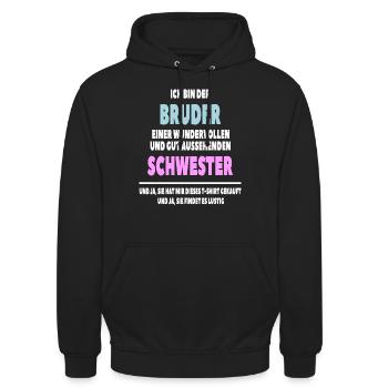 Bruder einer Schwester Geschwister Lustige Sprüche - Unisex Hoodie - Schwarz - Vorne - Alina (178cm) & Michal (187cm)