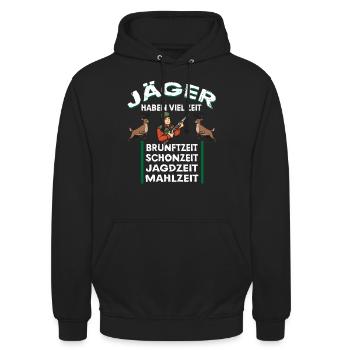 Jäger haben viel Zeit Brunftzeit Jagdzeit - Unisex Hoodie - Schwarz - Vorne - Alina (178cm) & Michal (187cm)