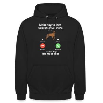 Bayerischer Gebirgsschweisshund Anruf Telefon BGS - Unisex Hoodie - Schwarz - Vorne - Alina (178cm) & Michal (187cm)