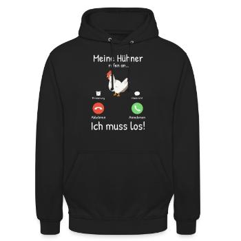Meine Hühner rufen an! Landwirt Bauer Hühnchen - Unisex Hoodie - Schwarz - Vorne - Alina (178cm) & Michal (187cm)