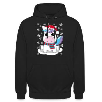 Einhorn Weihnachten Geschenk Weihnachtsgeschenk - Unisex Hoodie - Schwarz - Vorne - Alina (178cm) & Michal (187cm)