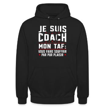 Je suis coach - humour cadeau sportif - Sweat-shirt à capuche unisexe - noir - Devant - Alina (178cm) & Michal (187cm)
