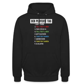 Der perfekte Tag Traktor fahren Trecker - Unisex Hoodie - Schwarz - Vorne - Alina (178cm) & Michal (187cm)
