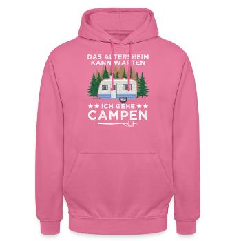 Camping Opa Wohnwagen Womo Geschenk - Unisex Hoodie - Pink - Vorne - Alina (178cm) & Michal (187cm)