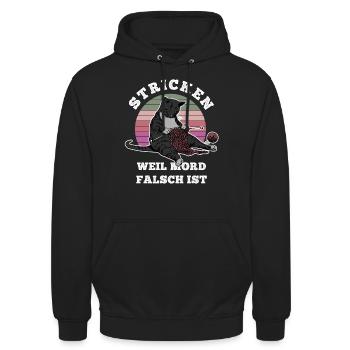 Stricken weil Mord falsch ist Katze Sarkasmus - Unisex Hoodie - Schwarz - Vorne - Alina (178cm) & Michal (187cm)