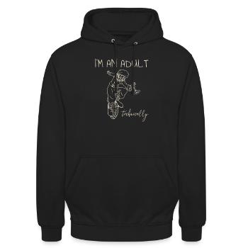Ich bin erwachsen - technisch gesehen - Unisex Hoodie - Schwarz - Vorne - Alina (178cm) & Michal (187cm)