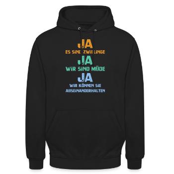 Mutter von Zwillingen Vater von Zwillingen Eltern - Unisex Hoodie - Schwarz - Vorne - Alina (178cm) & Michal (187cm)