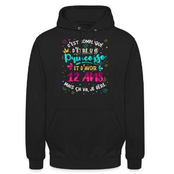 Anniv Fille 12 ans Anniversaire Humour - Sweat-shirt à capuche unisexe - noir - Devant - Alina (178cm) & Michal (187cm)