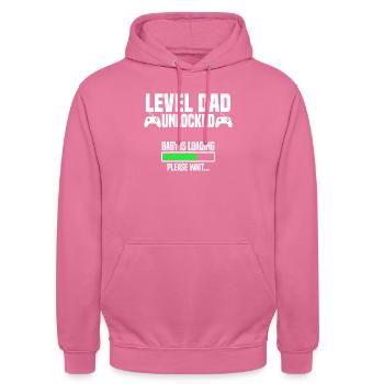 Level Dad unlocked - Unisex Hoodie - Pink - Vorne - Alina (178cm) & Michal (187cm)