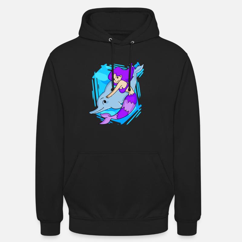 Sirène avec dauphin - Sweat-shirt à capuche unisexe - noir