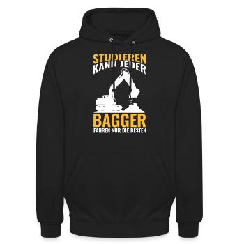 Studieren kann jeder Bagger fahren nur die Besten - Unisex Hoodie - Schwarz - Vorne - Alina (178cm) & Michal (187cm)