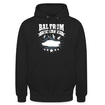 Baltrum Insel Koordinaten Nordsee - Unisex Hoodie - Schwarz - Vorne - Alina (178cm) & Michal (187cm)
